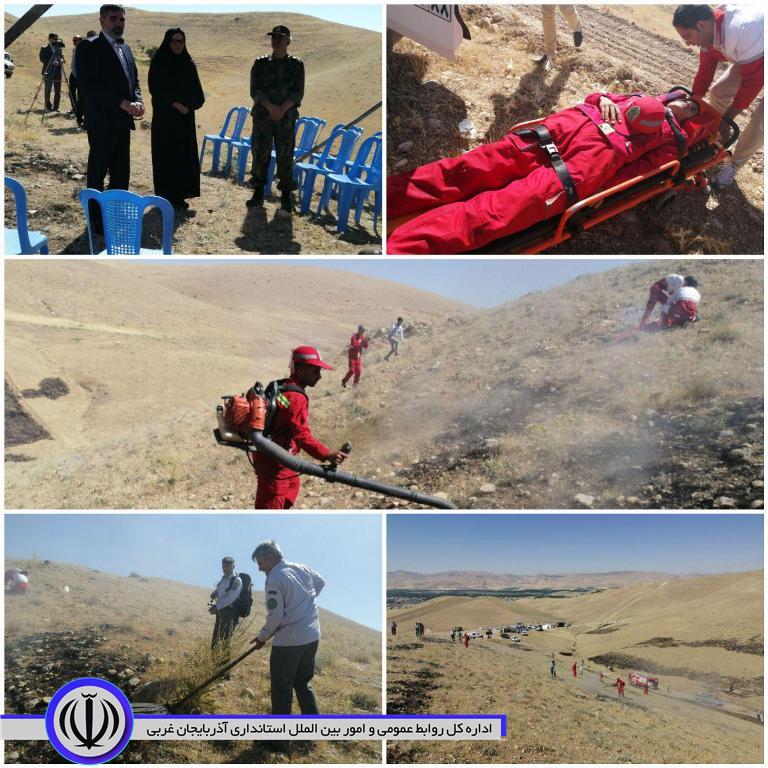 مانور عملیات اطفای حریق شهرستان های جنوب استان در شهرستان شاهین دژ برگزار شد
